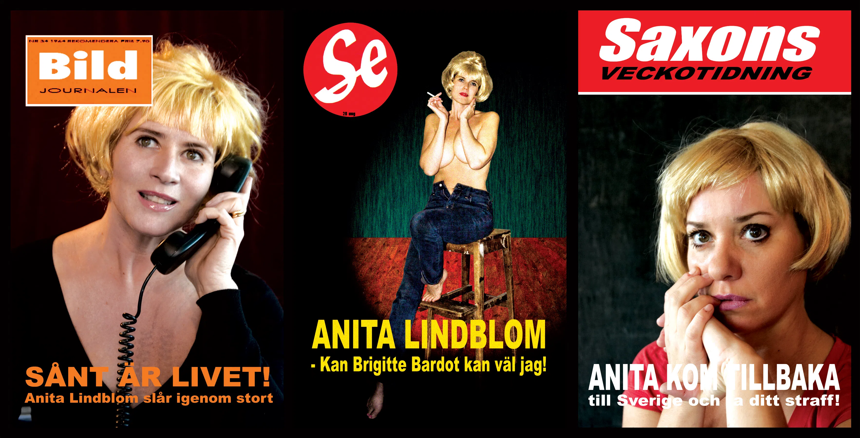 Gabriella Lockwall, Sofia Lockwall och Malena Jönsson som Anita Lindblom på olika tidningsomslag.
